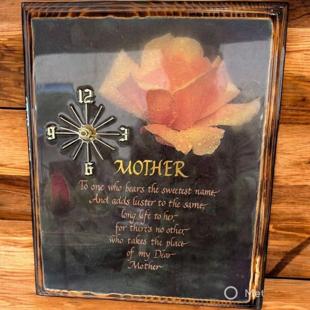 Vintage Mother Wall Clock Plaque Rose Poem Retro Decor Gift for Mom